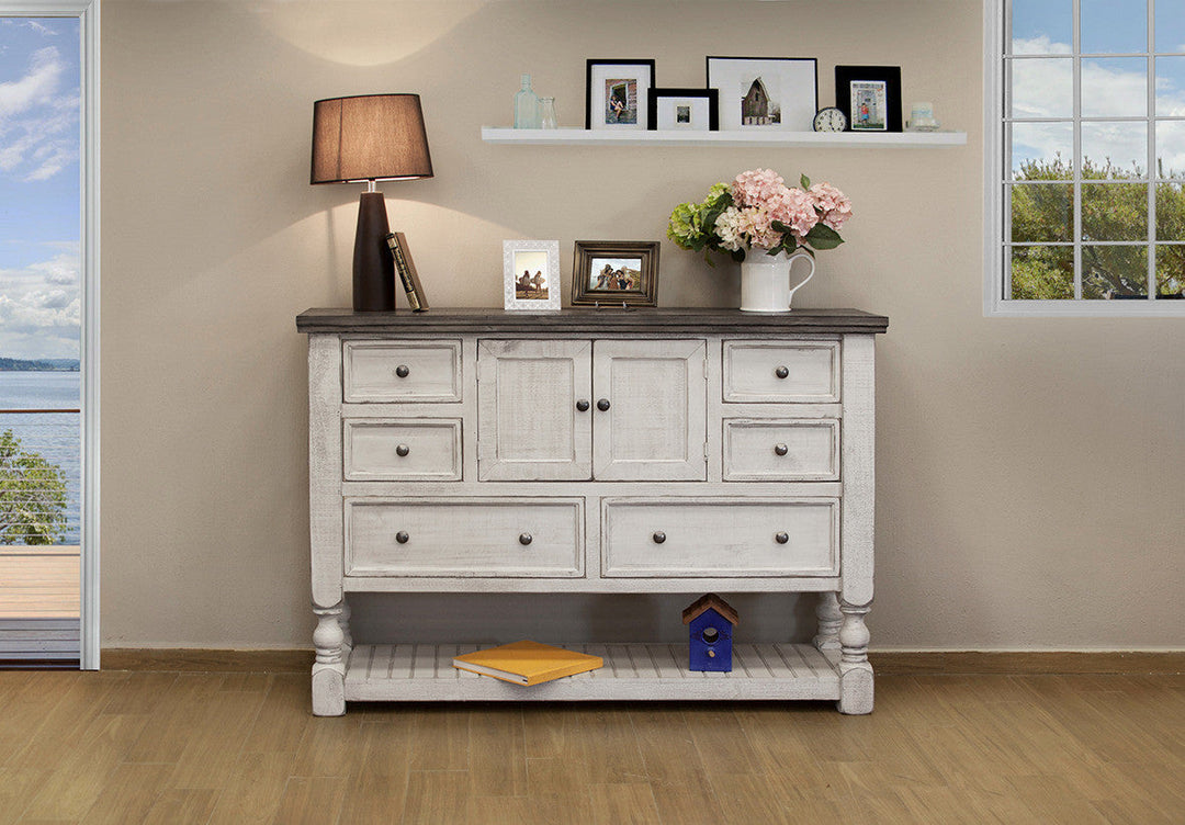 62" Gray and Ivory Solid Wood Six Drawer Triple Dresser Image 2