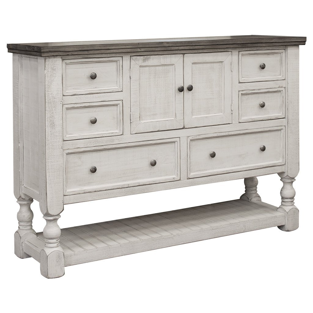 62" Gray and Ivory Solid Wood Six Drawer Triple Dresser Image 3