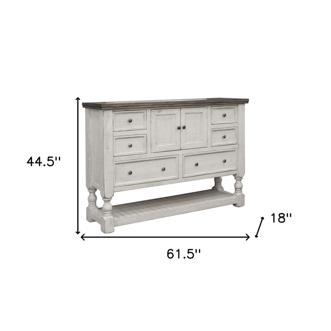 62" Gray and Ivory Solid Wood Six Drawer Triple Dresser Image 4