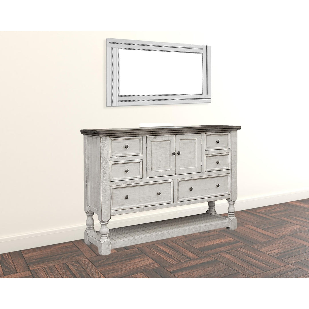 62" Gray and Ivory Solid Wood Six Drawer Triple Dresser Image 5