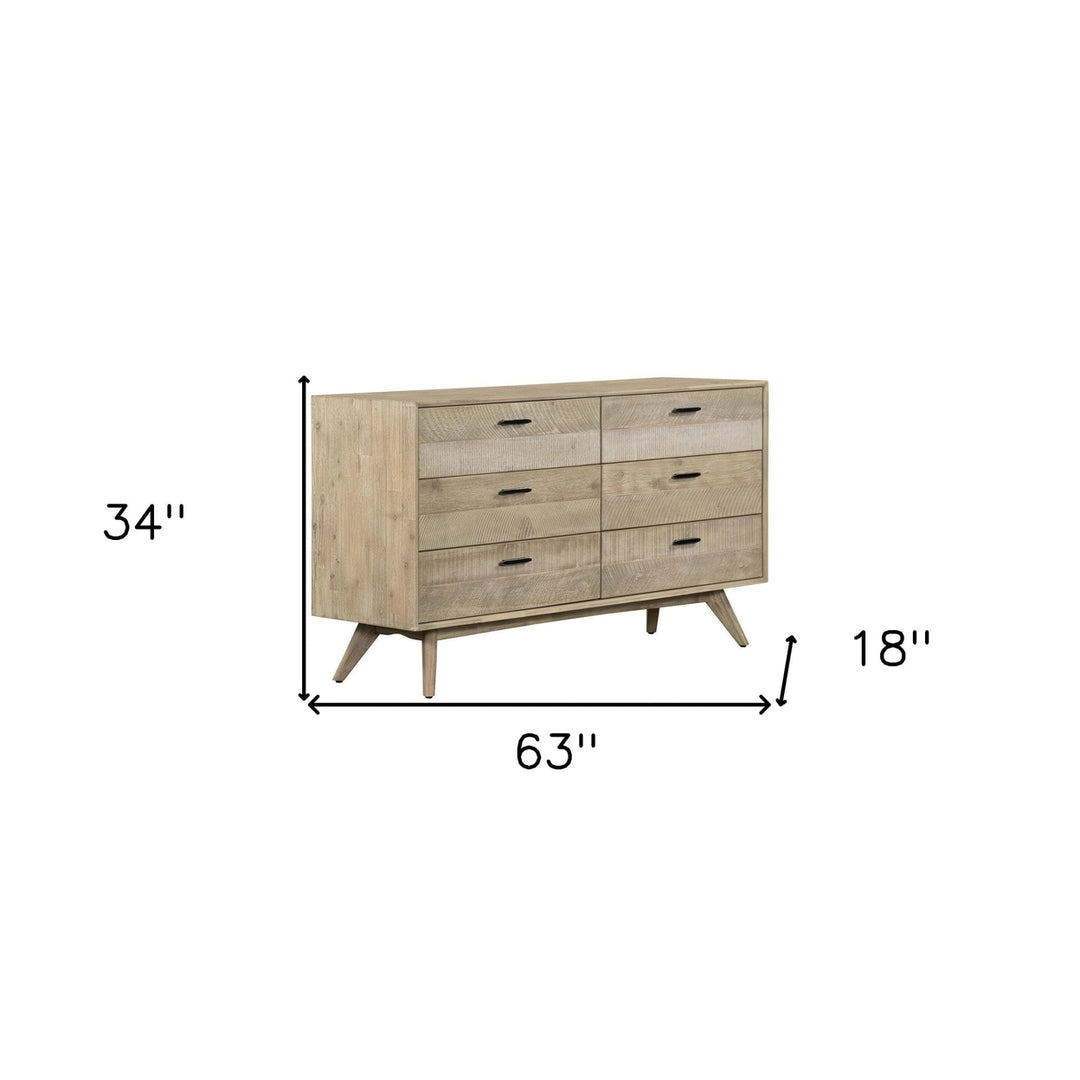 63" Brown Solid Wood Six Drawer Double Dresser Image 9