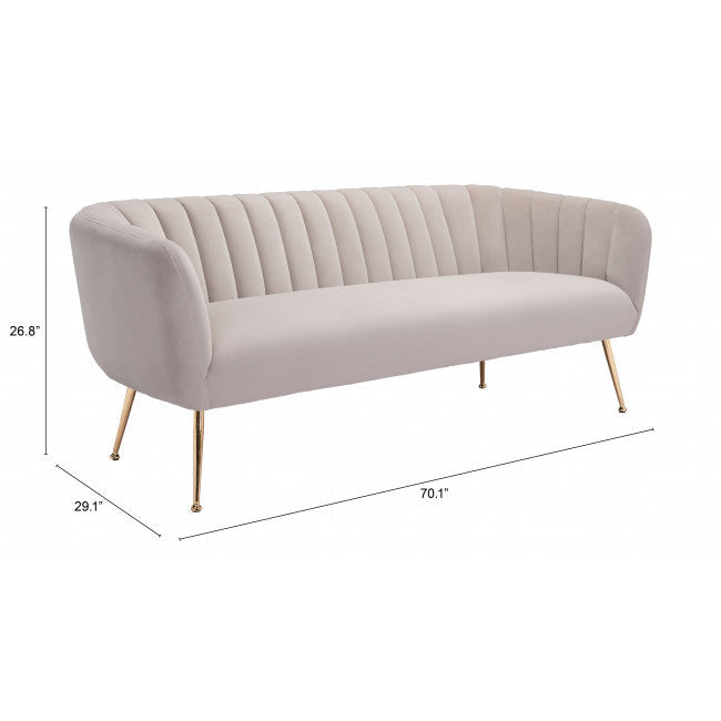 70" Beige Polyester Sofa With Gold Legs Image 1