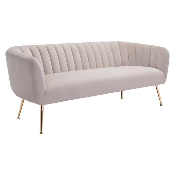 70" Beige Polyester Sofa With Gold Legs Image 4