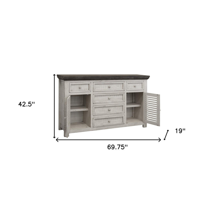 70" Antiqued White Solid and Manufactured Wood Distressed Buffet Table Image 4