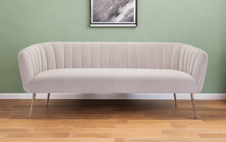 70" Beige Polyester Sofa With Gold Legs Image 11