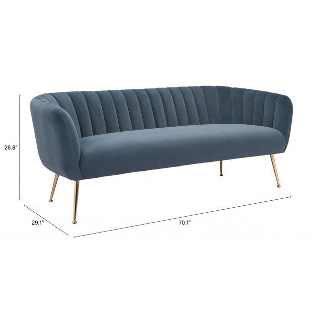 70" Gray Velvet Sofa With Gold Legs Image 1