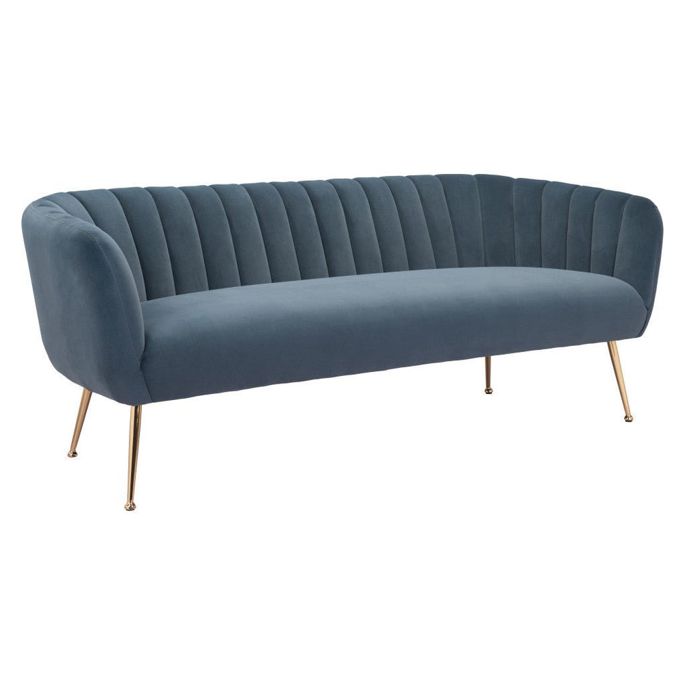 70" Gray Velvet Sofa With Gold Legs Image 2