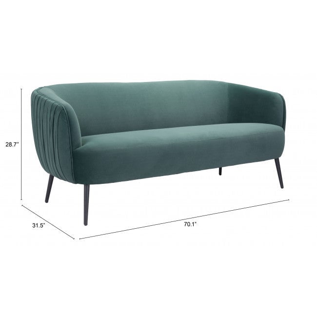 70" Green Velvet Sofa With Black Legs Image 2