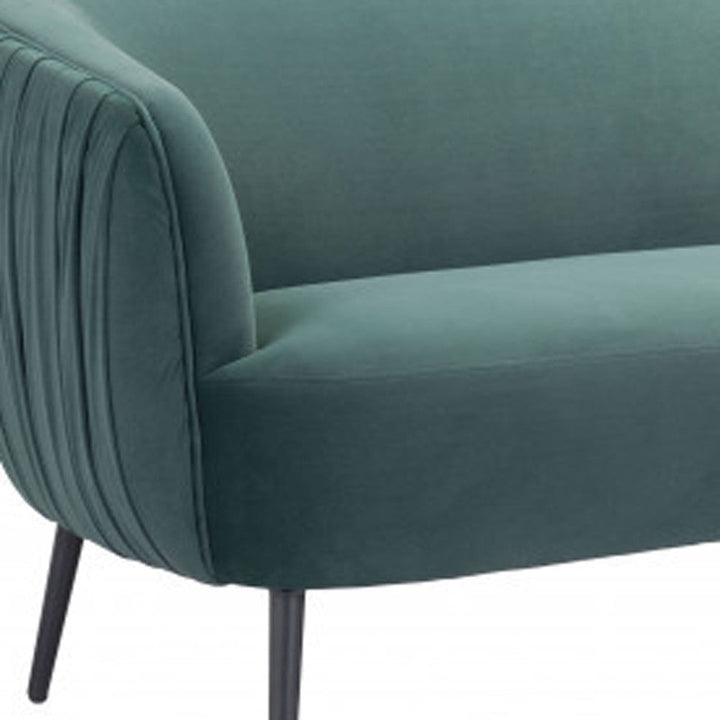 70" Green Velvet Sofa With Black Legs Image 3