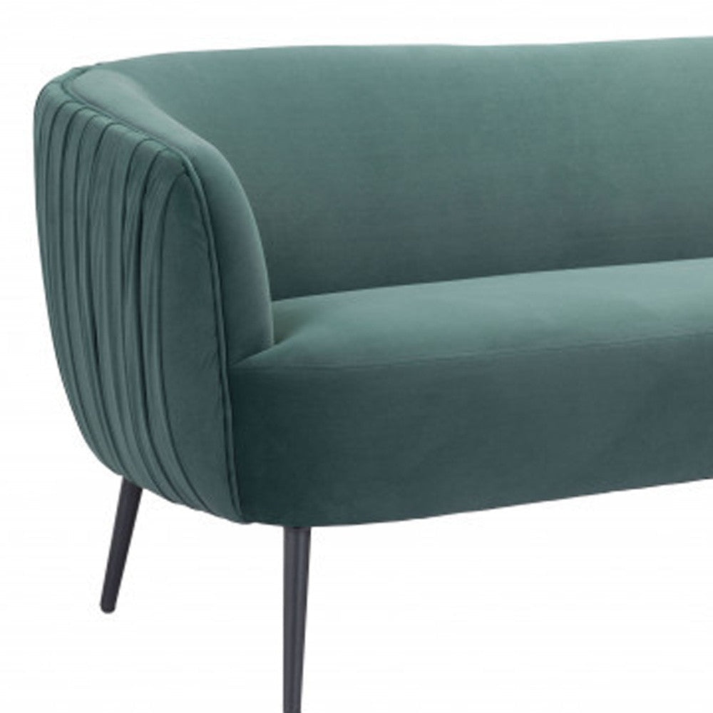 70" Green Velvet Sofa With Black Legs Image 4