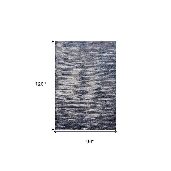 8 X 10 Blue Gray And Ivory Striped Power Loom Distressed Area Rug Image 3