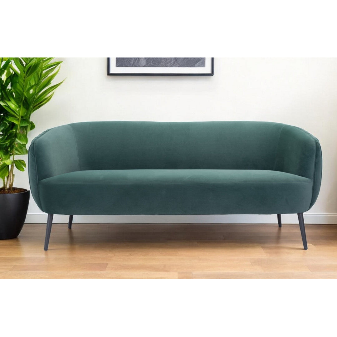 70" Green Velvet Sofa With Black Legs Image 11