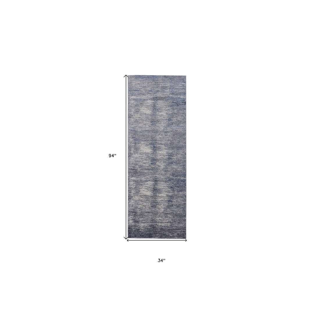 8 X 10 Blue Gray And Ivory Striped Power Loom Distressed Area Rug Image 11