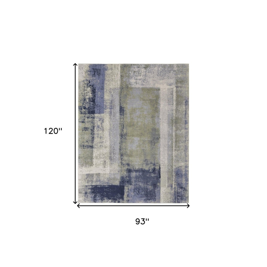 8 X 10 Blue Green And Ivory Abstract Power Loom Distressed Area Rug Image 4