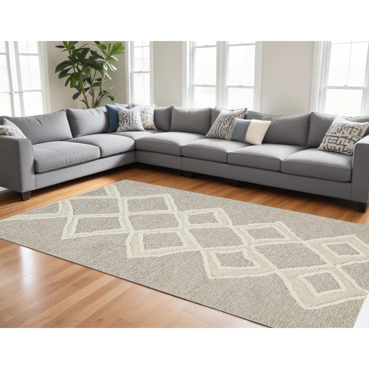 8 X 10 Gray And Ivory Wool Geometric Tufted Handmade Stain Resistant Area Rug Image 3