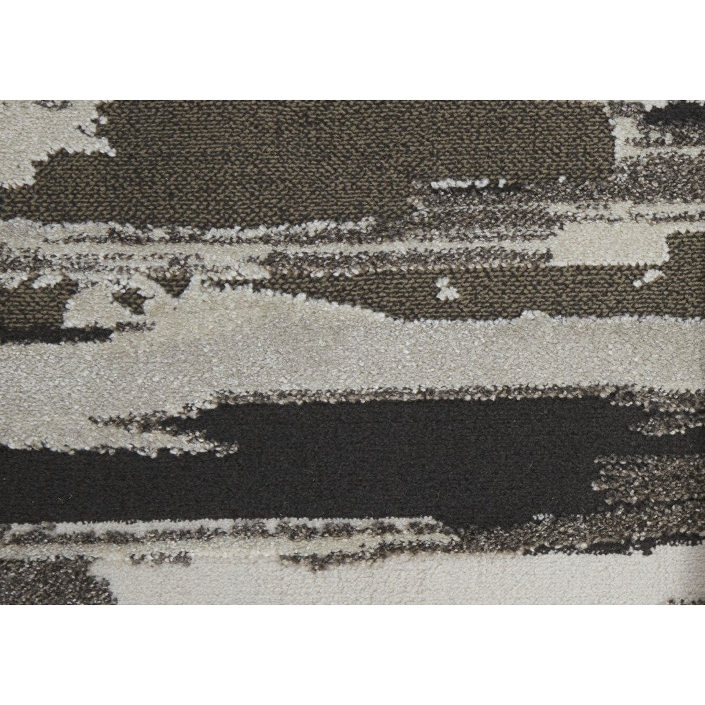 8 x 10 Brown and Ivory Abstract Power Loom Distressed Area Rug Image 1