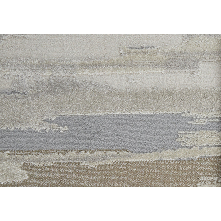 8 x 10 Brown and Ivory Abstract Power Loom Distressed Area Rug Image 10