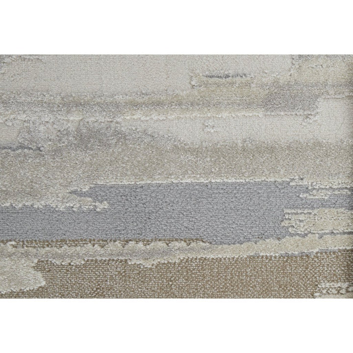 8 x 10 Brown and Ivory Abstract Power Loom Distressed Area Rug Image 1