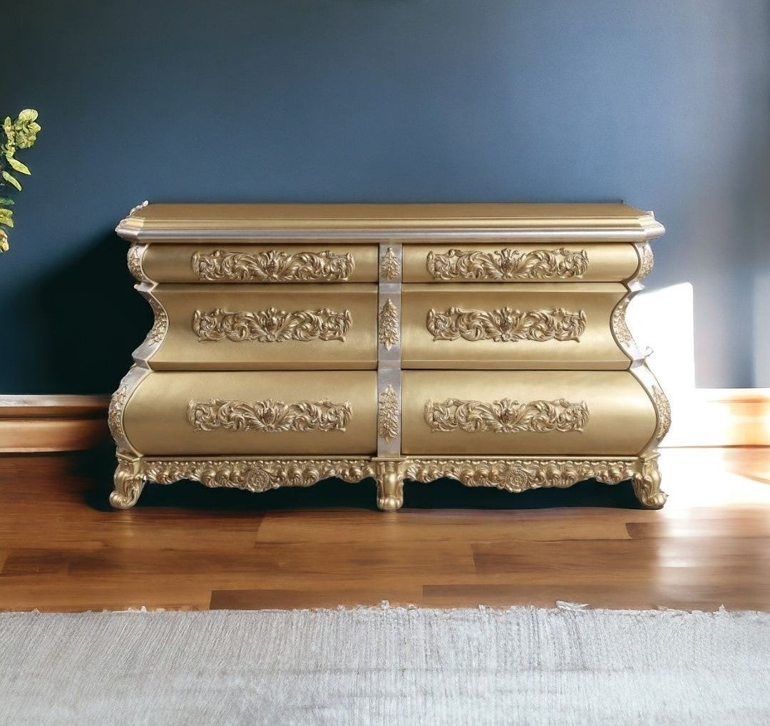 75" Gold Six Drawer Double Dresser Image 2