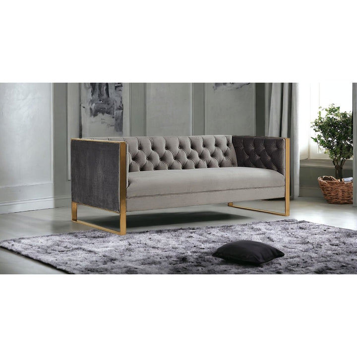 75" Gray Velvet Sofa With Gold Legs Image 6