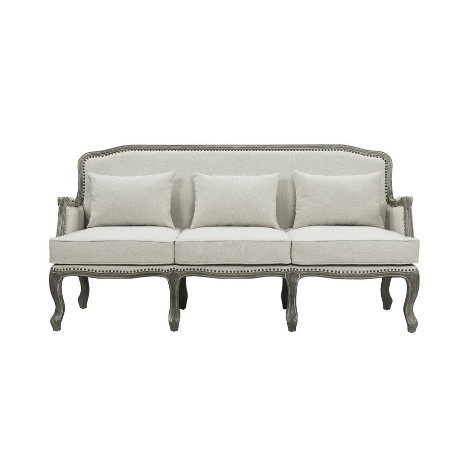 76" Cream Linen Sofa With Brown Legs Image 1