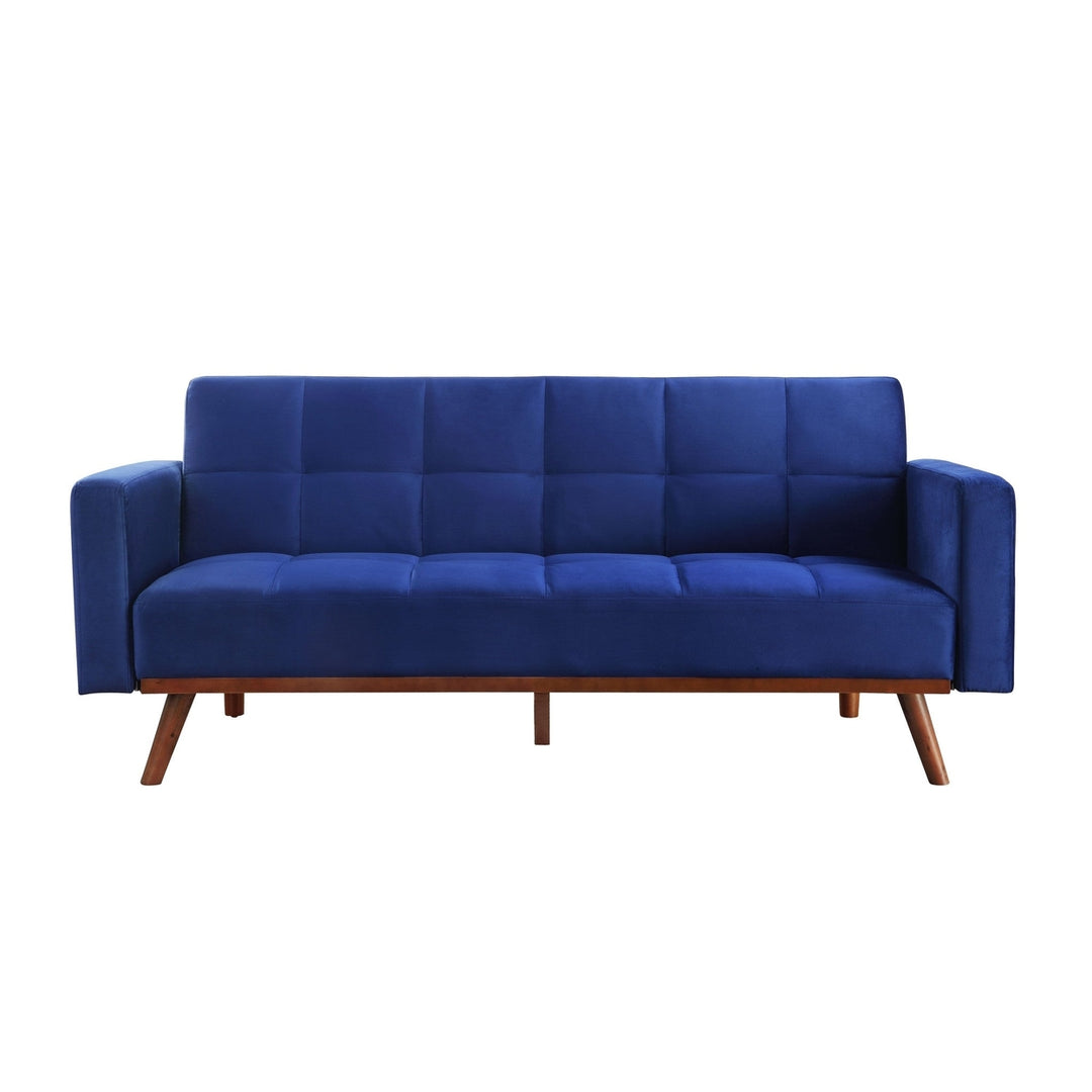 76" Blue Velvet Sleeper Sofa With Natural Legs Image 1