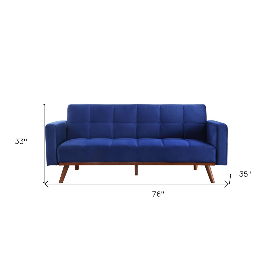 76" Blue Velvet Sleeper Sofa With Natural Legs Image 2