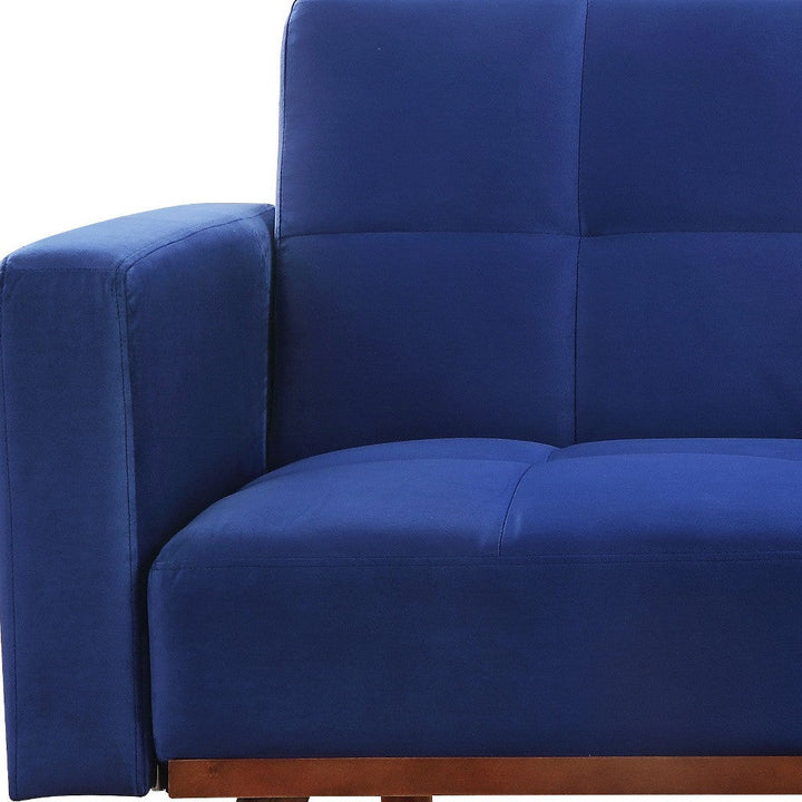 76" Blue Velvet Sleeper Sofa With Natural Legs Image 3