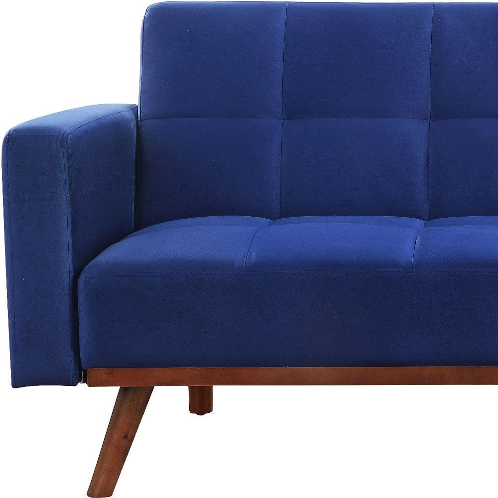 76" Blue Velvet Sleeper Sofa With Natural Legs Image 4