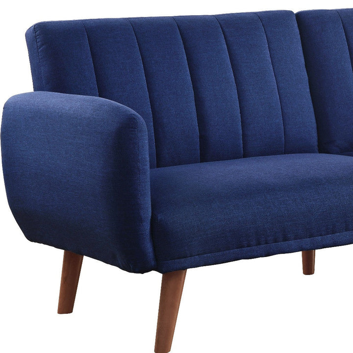 76" Blue Linen Sleeper Sofa With Wood Brown Legs Image 3