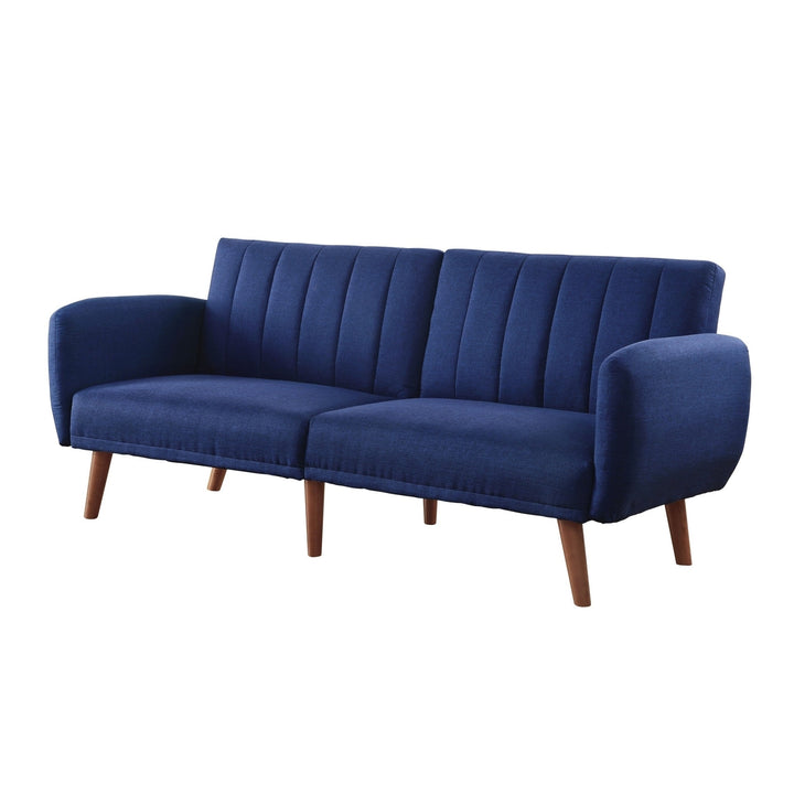 76" Blue Linen Sleeper Sofa With Wood Brown Legs Image 4