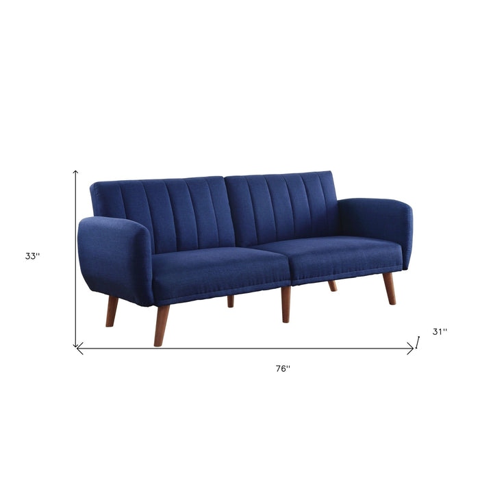 76" Blue Linen Sleeper Sofa With Wood Brown Legs Image 5