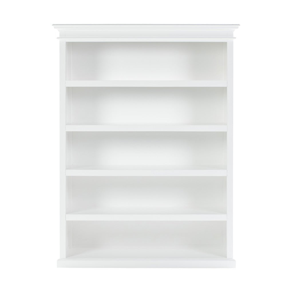 77" Antiqued White Solid Wood Five Tier Bookcase Image 1