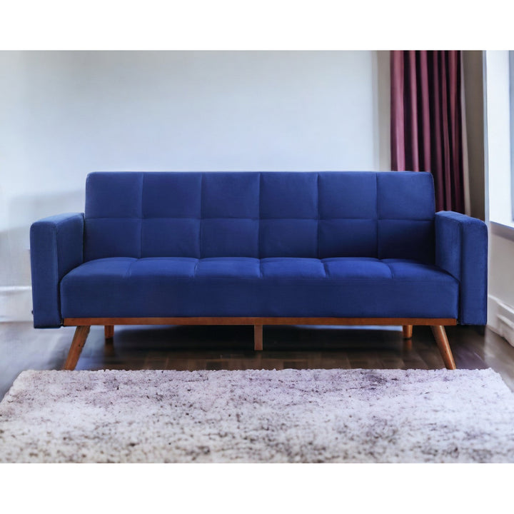 76" Blue Velvet Sleeper Sofa With Natural Legs Image 5