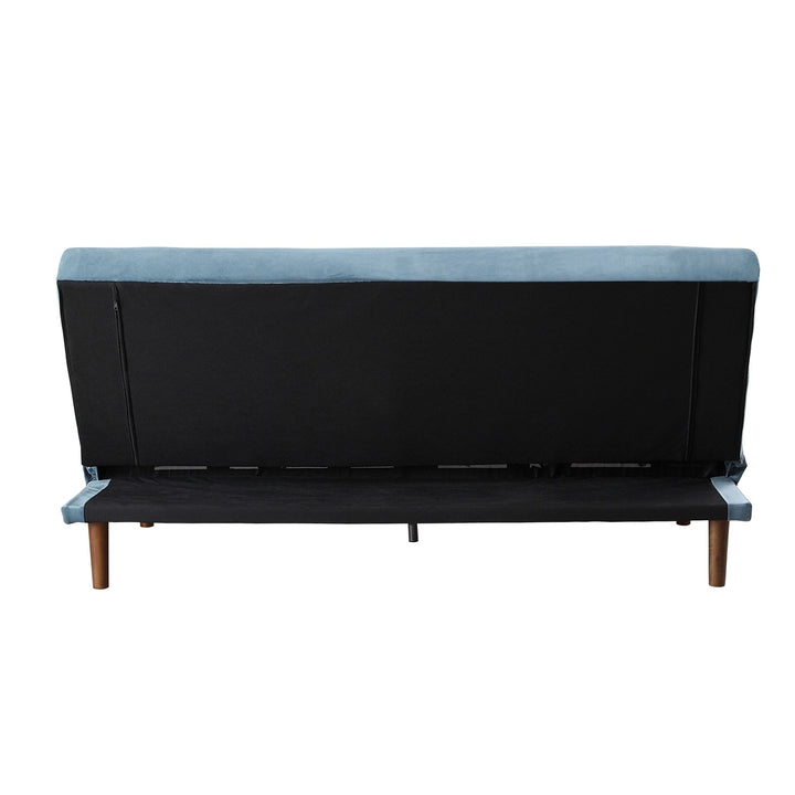 76" Teal Blue Velvet Sleeper Sofa With Wood Brown Legs Image 4