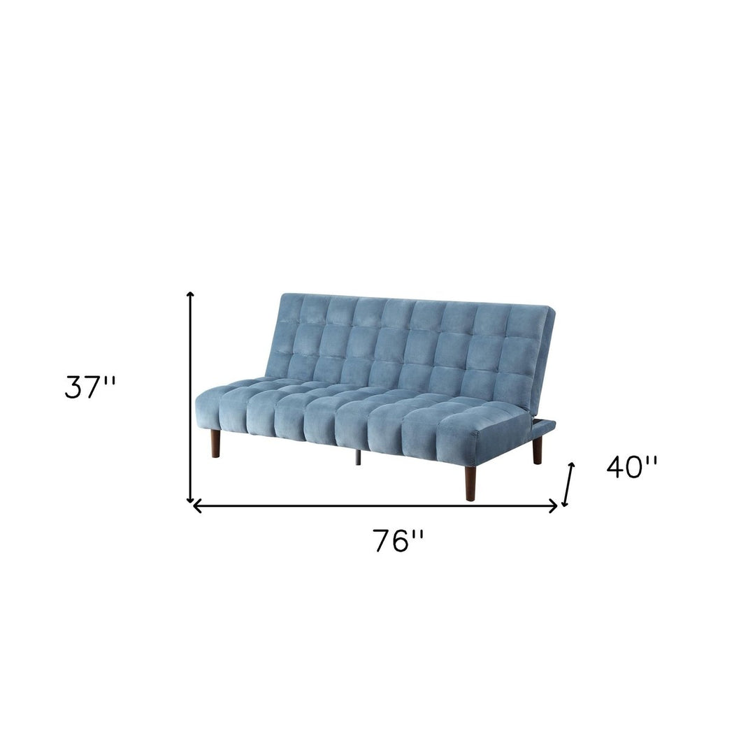 76" Teal Blue Velvet Sleeper Sofa With Wood Brown Legs Image 9