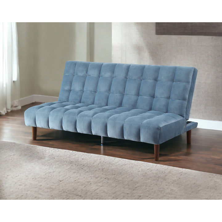 76" Teal Blue Velvet Sleeper Sofa With Wood Brown Legs Image 10