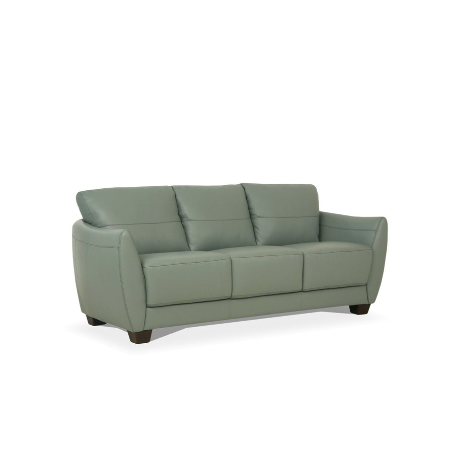 79" Tea Green Leather Sofa With Black Legs Image 1