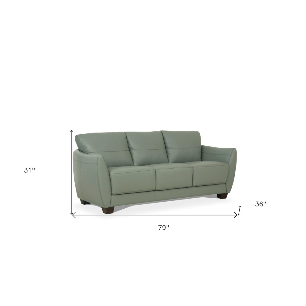 79" Tea Green Leather Sofa With Black Legs Image 2