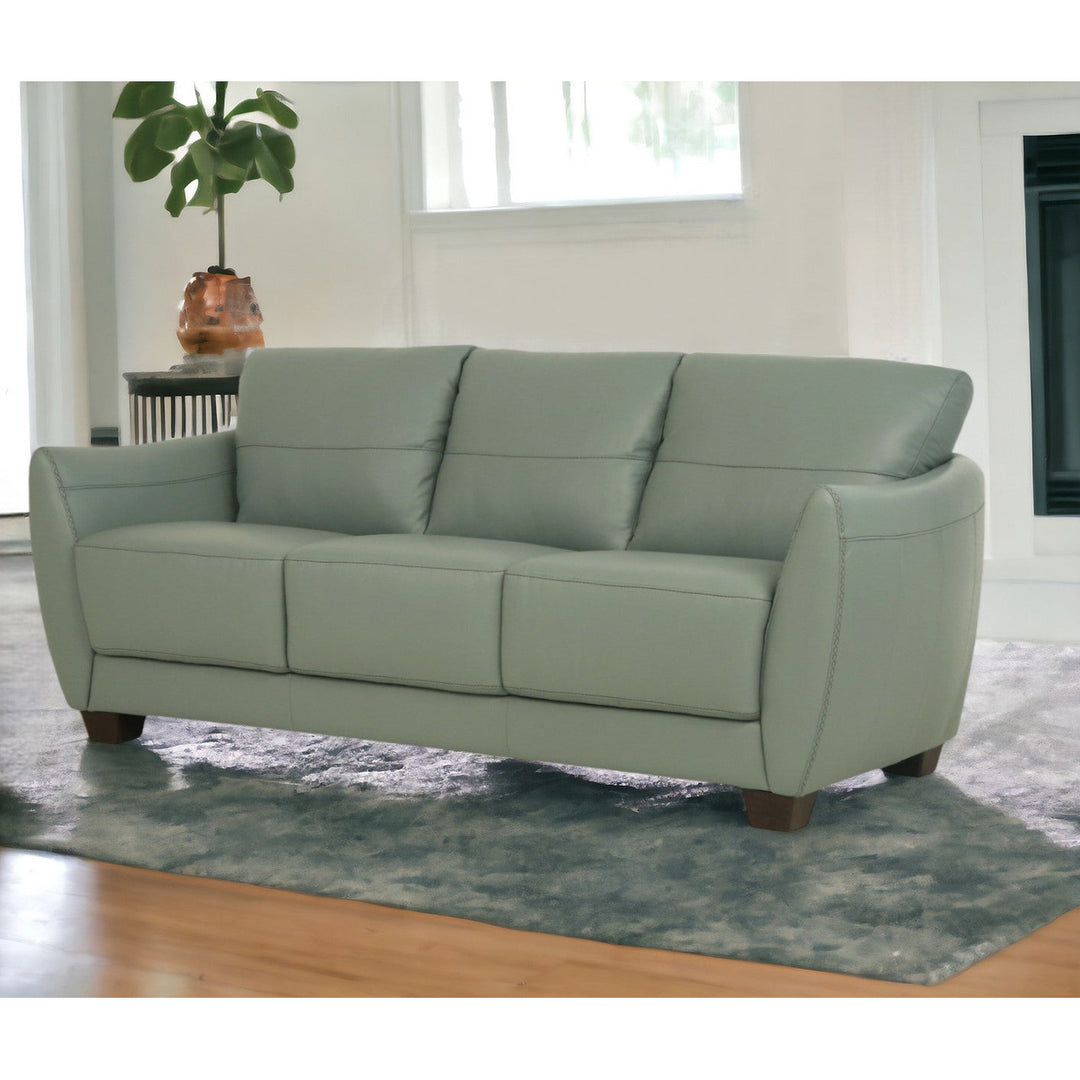 79" Tea Green Leather Sofa With Black Legs Image 5