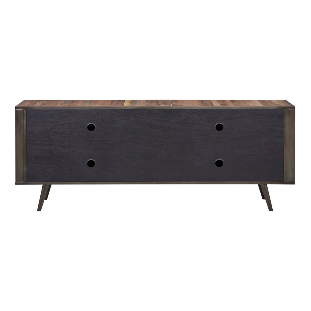 79" Wood Brown Recycled Boat Wood And Iron Cabinet Enclosed Storage TV Stand Image 7