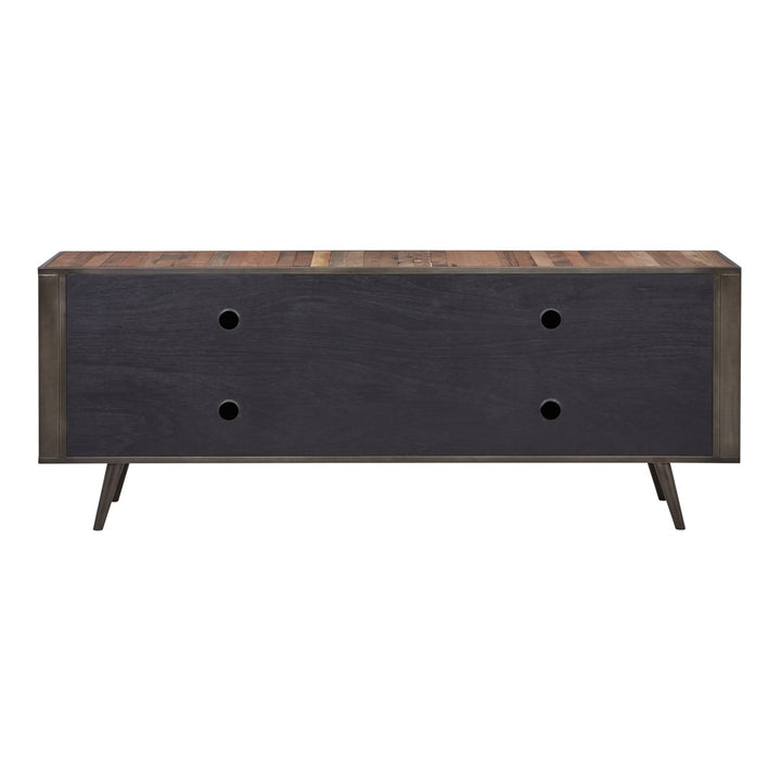 79" Wood Brown Recycled Boat Wood And Iron Cabinet Enclosed Storage TV Stand Image 7