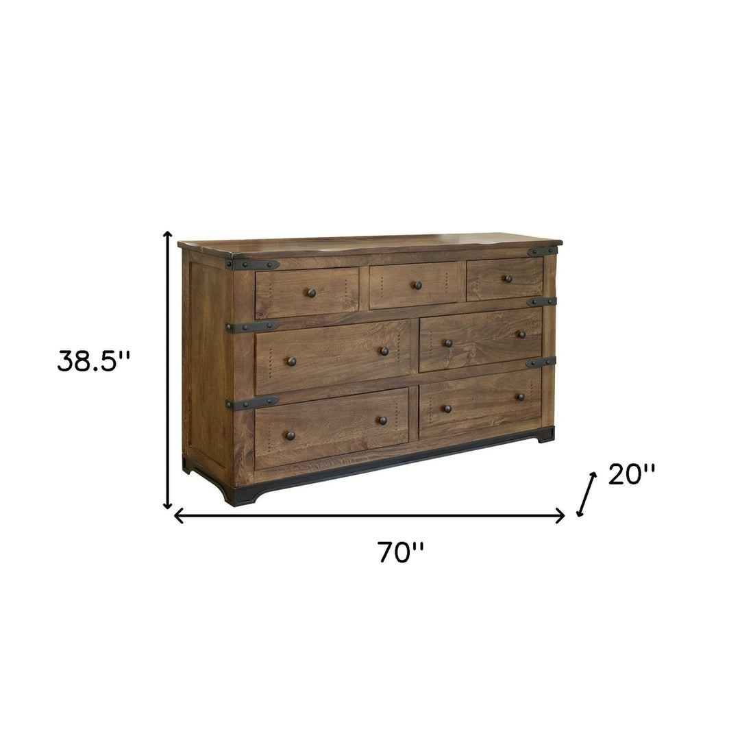 70" Natural Solid Wood Seven Drawer Triple Dresser Image 3