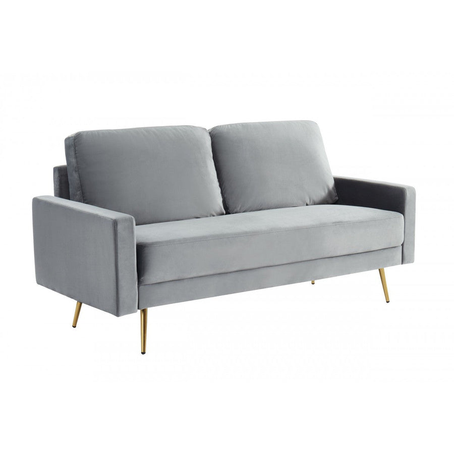 72" Gray Velvet Sofa With Brass Legs Image 1