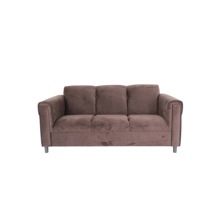 72" Dark Brown Suede Sofa With Black Legs Image 3