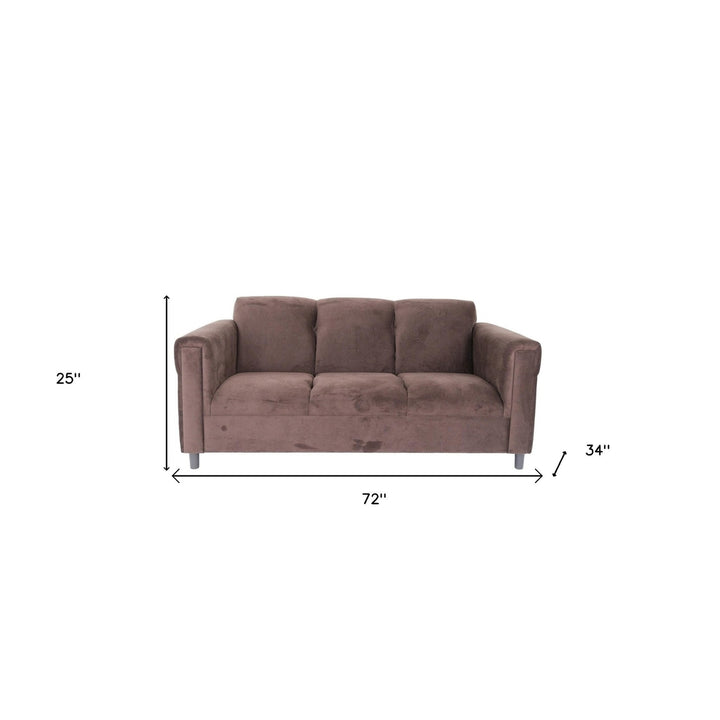 72" Dark Brown Suede Sofa With Black Legs Image 4