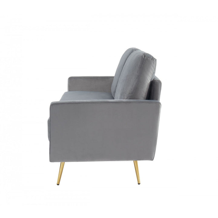 72" Gray Velvet Sofa With Brass Legs Image 3