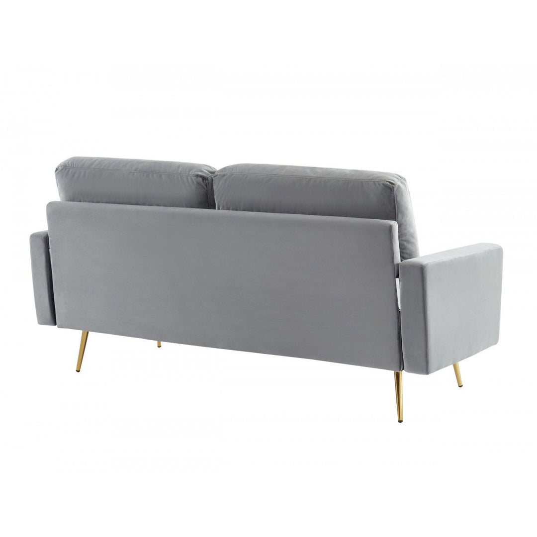 72" Gray Velvet Sofa With Brass Legs Image 4