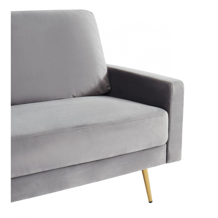 72" Gray Velvet Sofa With Brass Legs Image 5