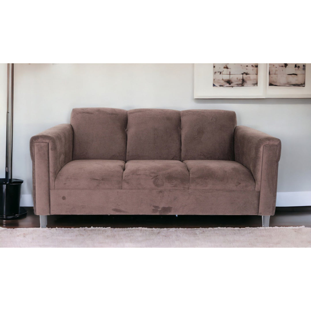 72" Dark Brown Suede Sofa With Black Legs Image 5